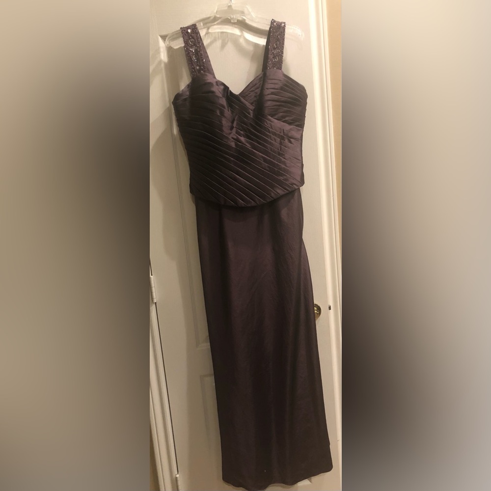 Formal metallic purple dress . Montage by Mon Cheri